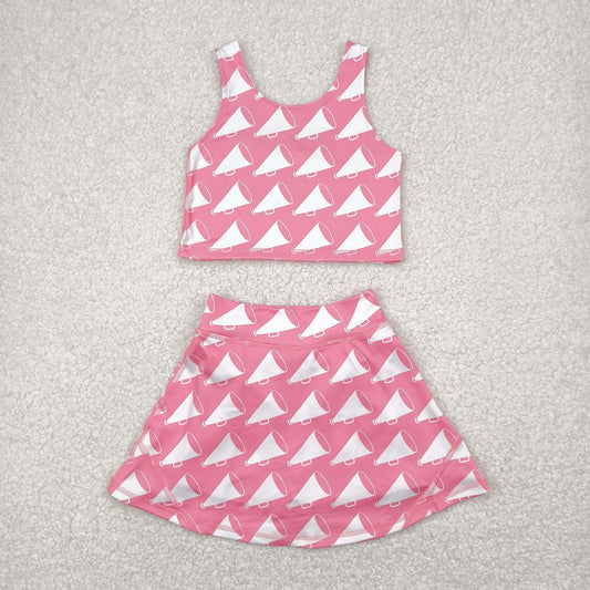 GSD1467 yoga football team cheerleading pink sleeveless skirt with shorts girls set