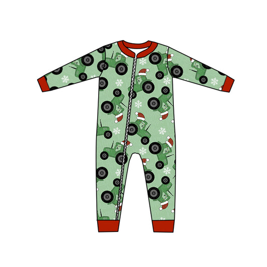 custom S 9.2 Christmas tractor green kids romper