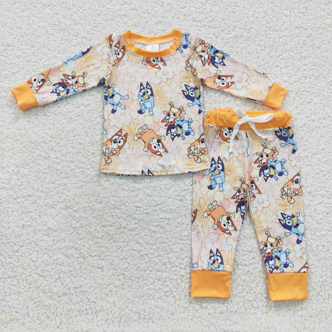 GLP0467 Cartoon Dogs Orange Flowers Long Sleeves Girls Pajamas