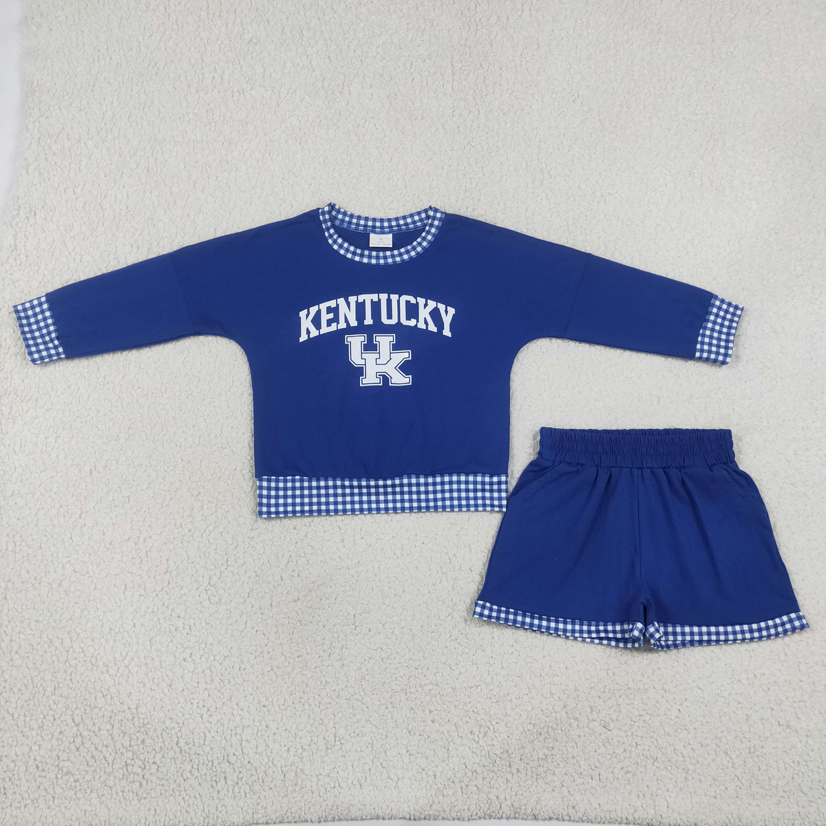 GLS0164 Offset Printing KENTUCKY Blue Long Sleeve Shorts Boys Set