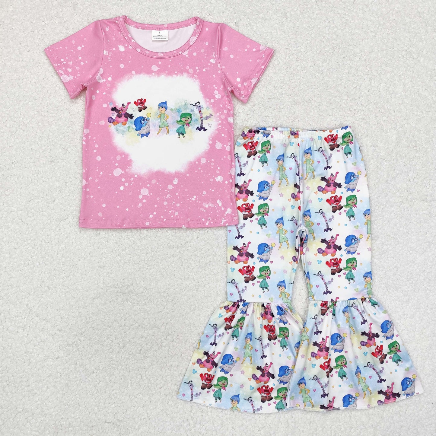 GSPO1657 cartoon cute baby hot pink short sleeve pants girls set