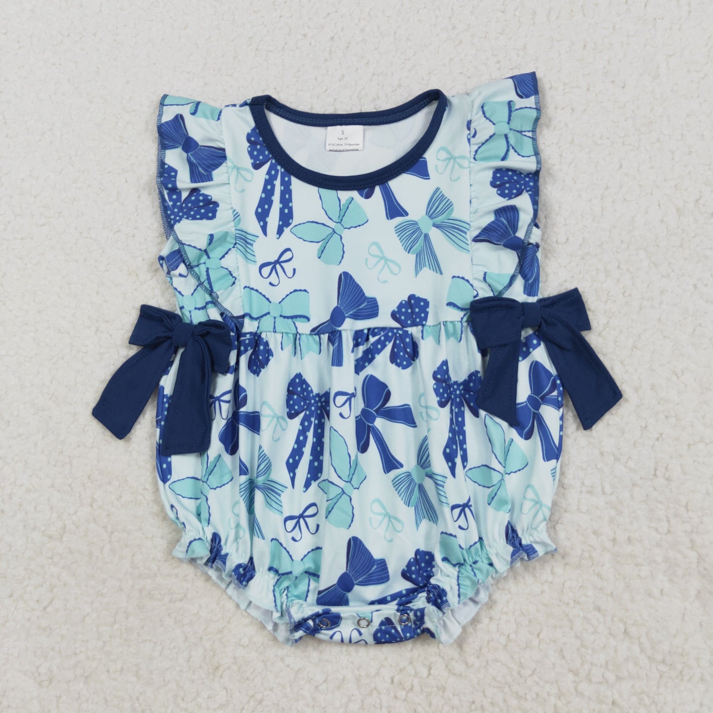 SR3121 navy blue bows flutter sleeve girls romper