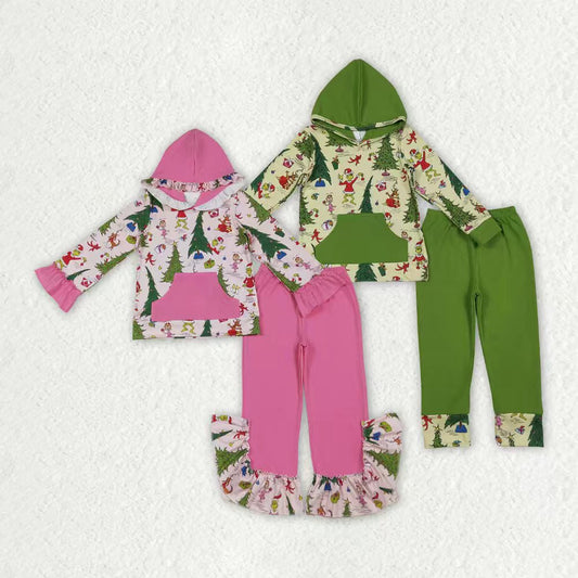 Christmas Green Face Pink/Green Hoodie Set Sibling Clothes RTS