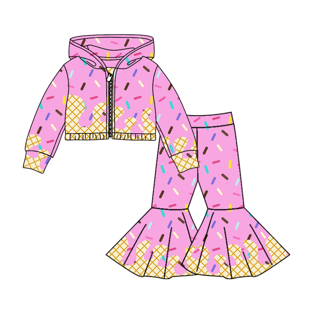 custom moq 3 purple ice hoodie long sleeve coat pants girls set