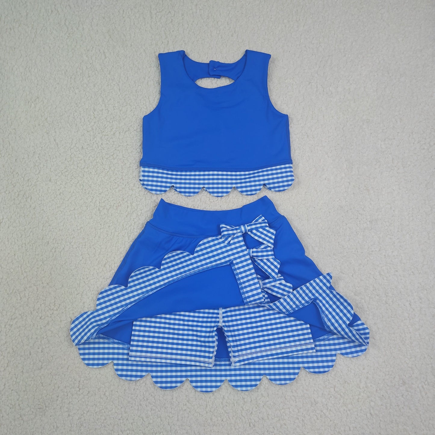 preorder Samples GSD4177 Yoga Scallop Blue Sleeveless Bows Skorts Girls Set