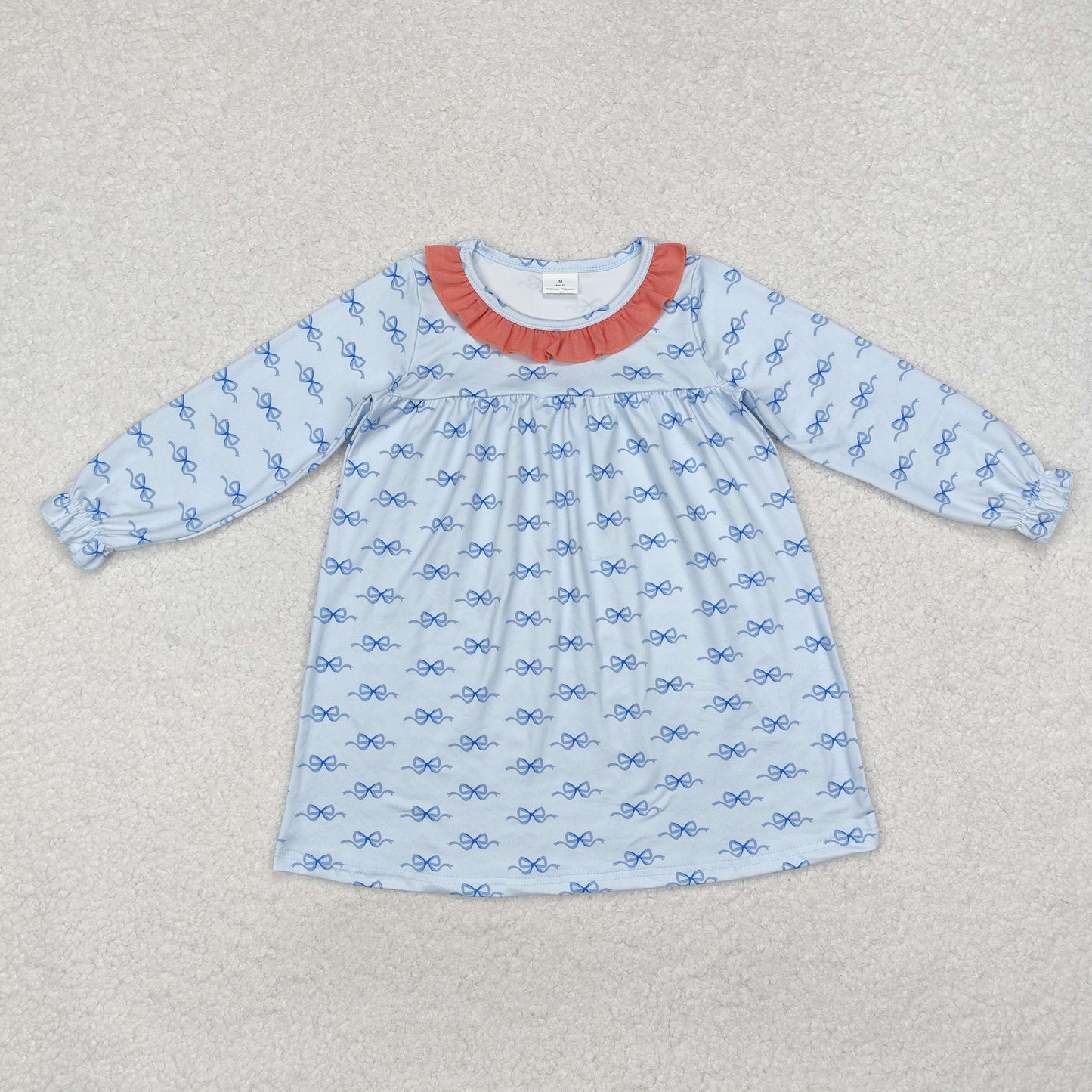 GLD0865 blue bows long sleeve girls dress