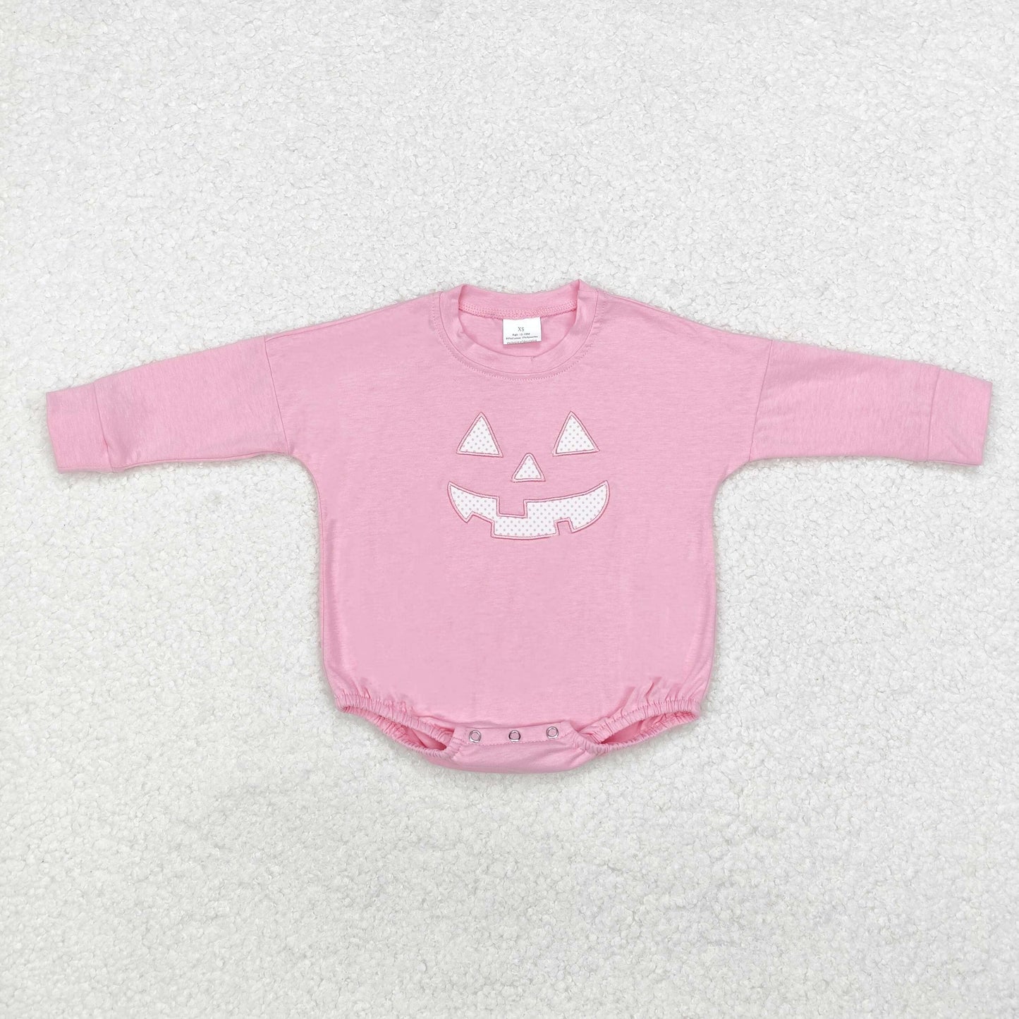 embroidery LR1573 Halloween pumpkin pink long sleeve girls romper