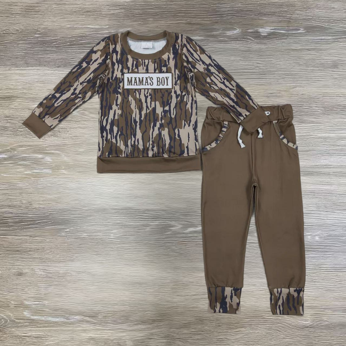 Embroidery Mama's Boy Camo Boys Set RTS Sibling Clothes