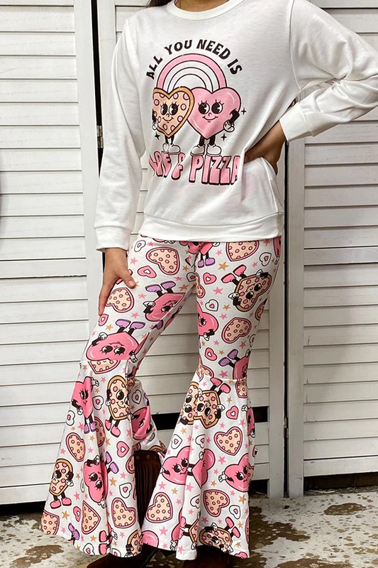 preorder Valentine's Day Heart Pizza Rainbow Long Sleeve Pink Pants Girls Set