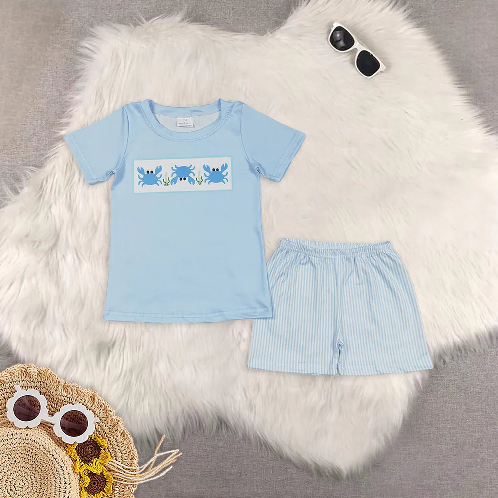 cute crab blue boys/girls set Sibling Clothes RTS