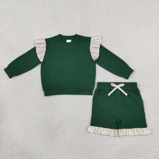 GLS0218 Green Long Sleeve Shorts Girls Set