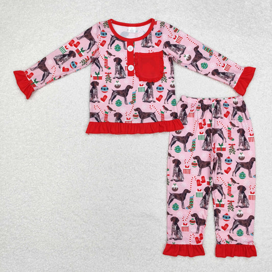 bamboo GLP1522 Christmas cane candy dog red long sleeve pants girls pajamas