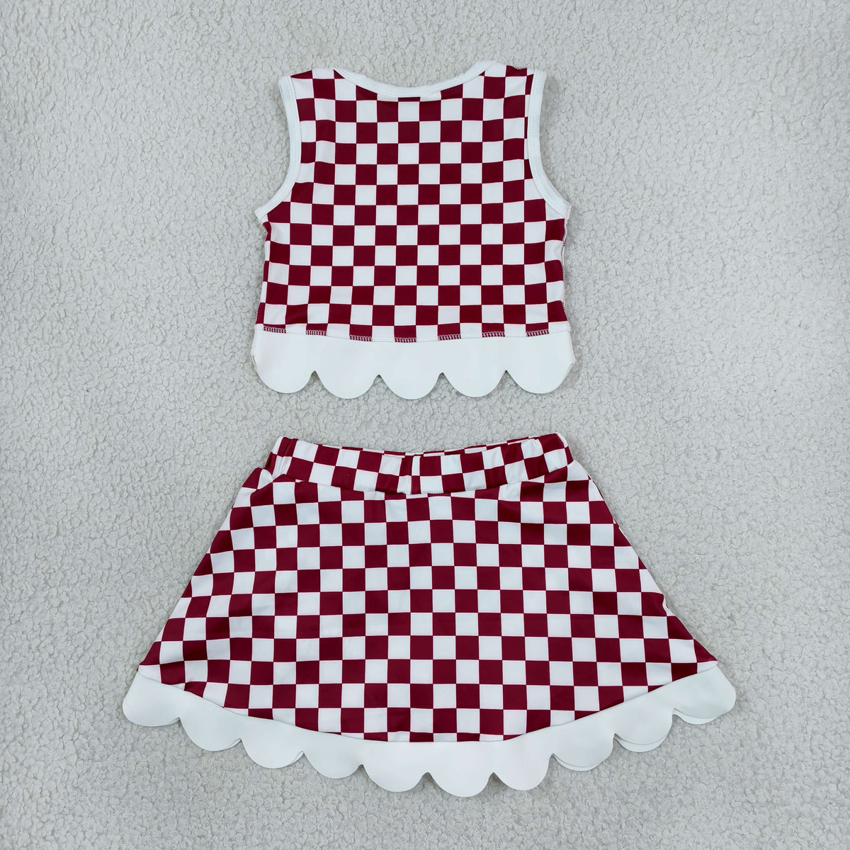 GSD4286 Yoga Team Red Checkered Sleeveless Bows Skorts Girls Set