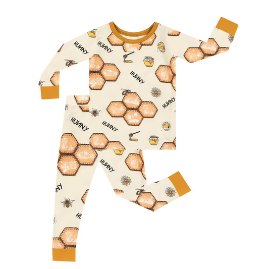 custom hunny bee orange long sleeve pants boys pajamas