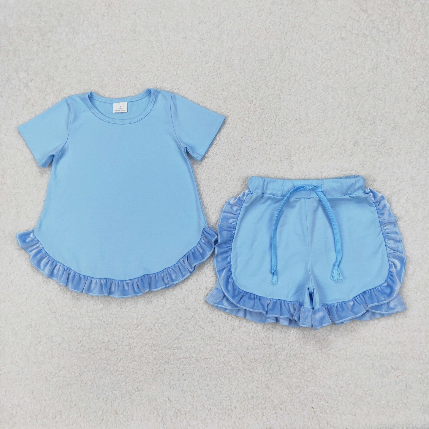 GSSO2183 cotton blue short sleeve shorts girls set