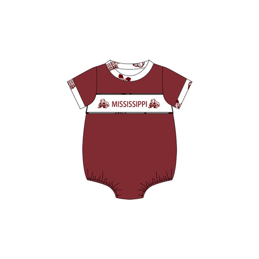 Custom Moq 3 Football Team Mississippi Maroon Short Sleeve Boys Romper