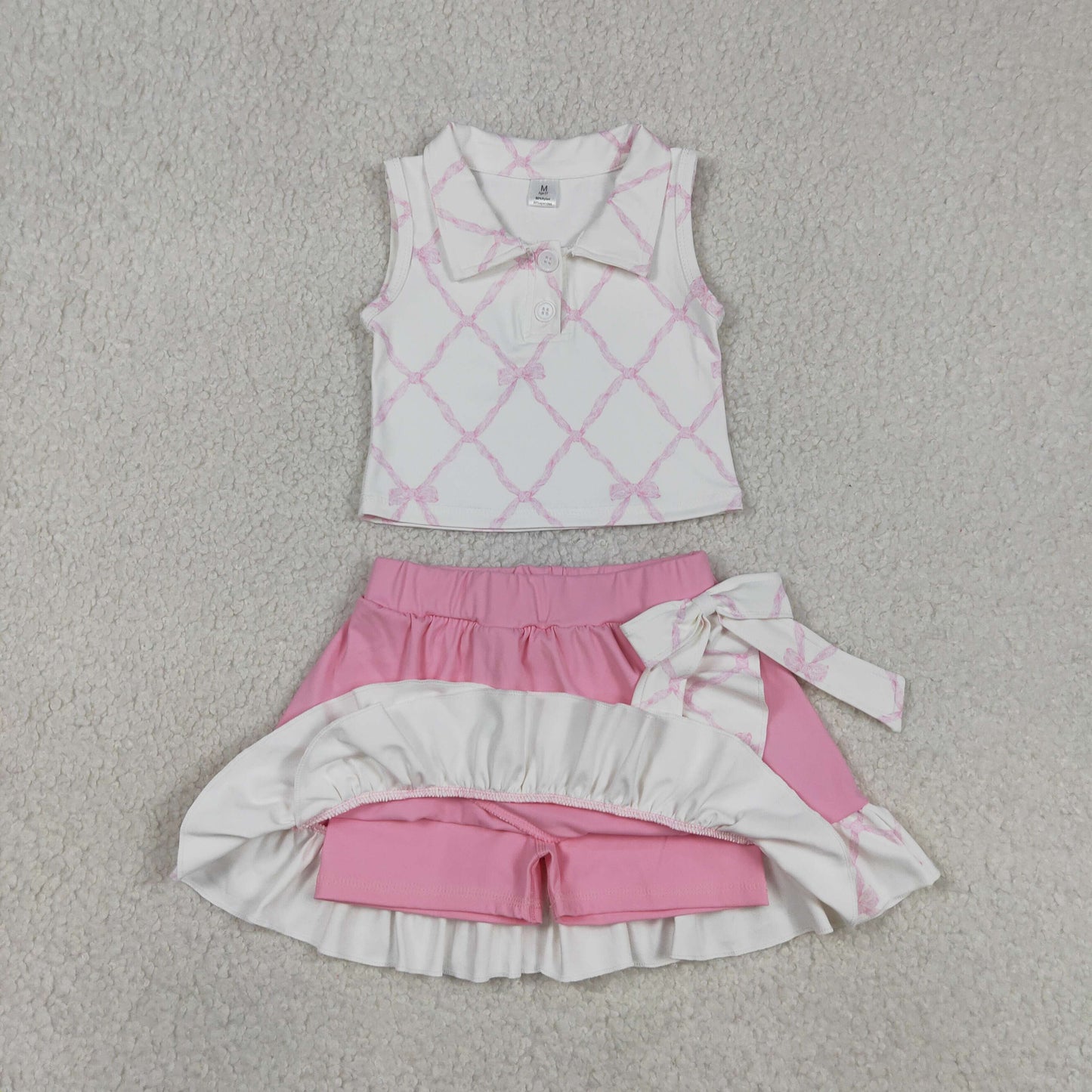 GSD3479 Yoga Pink Bows Sleeevless Pink Skorts Girls Set