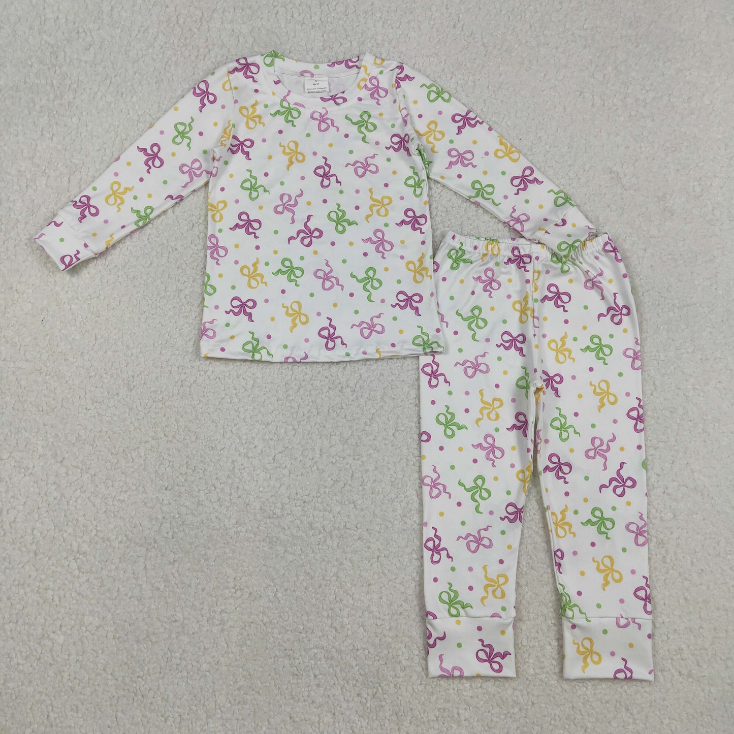GLP2920 Mardi Gras yellow purple green bows long sleeve pants girls pajamas