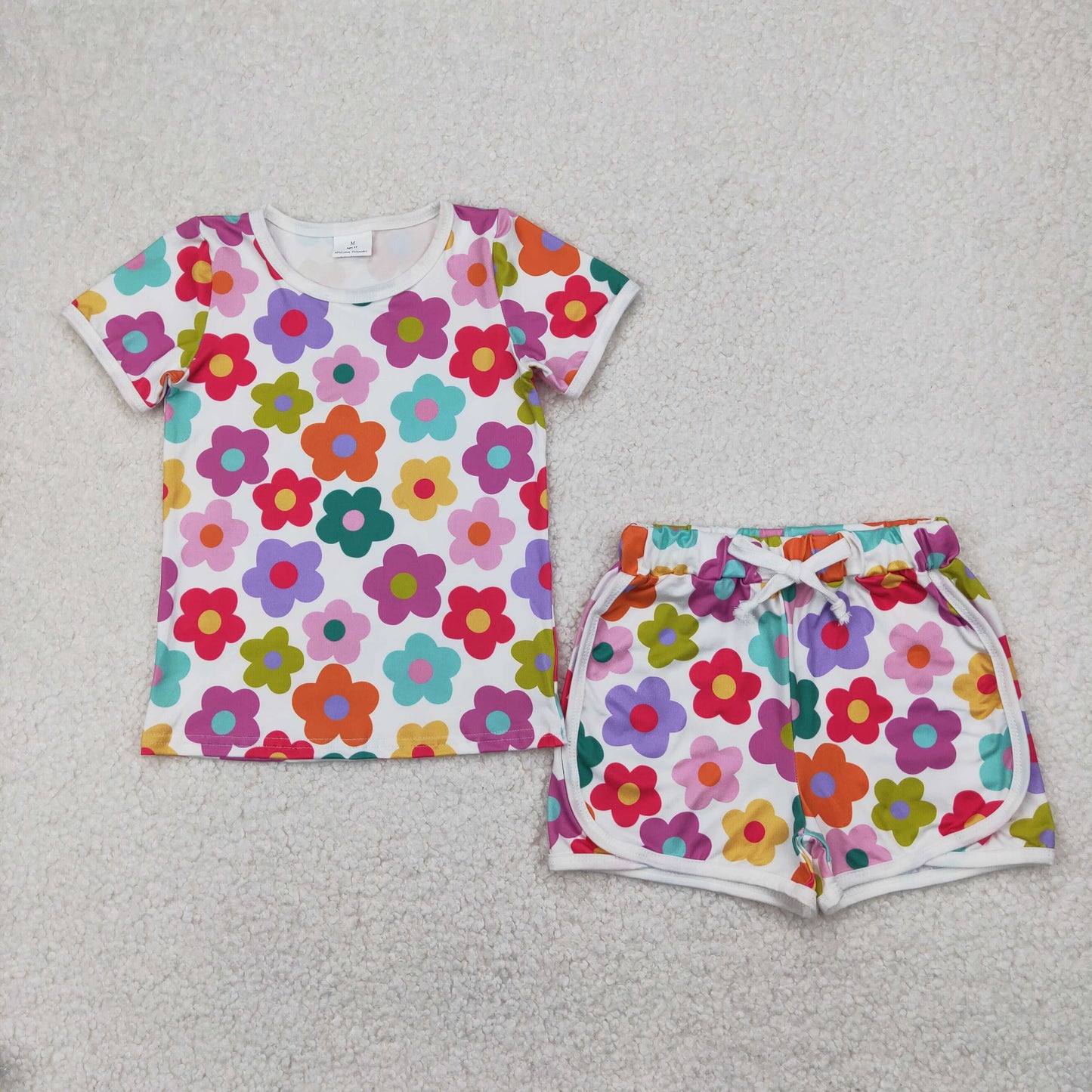 GSSO2142 cute colorful flowers short sleeve shorts girls set