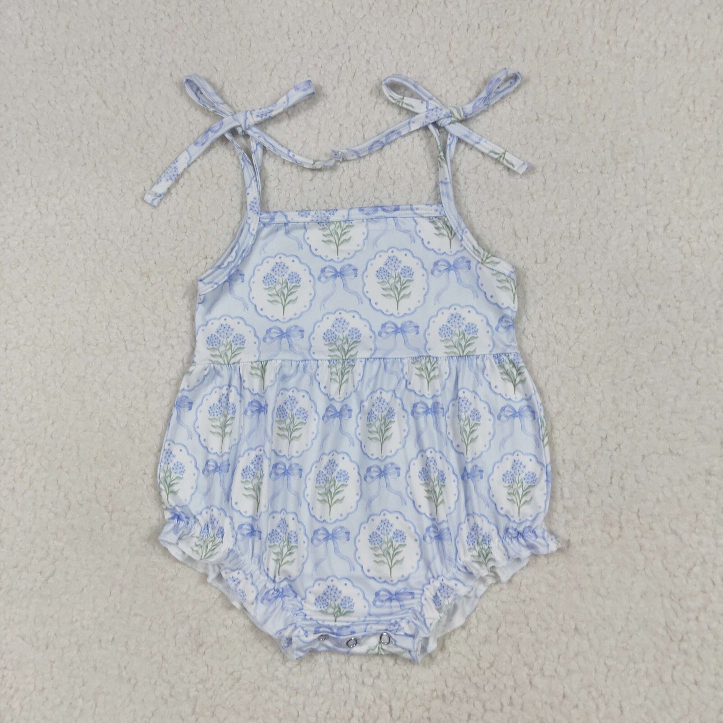 SR3117 blue flowers bows girls romper