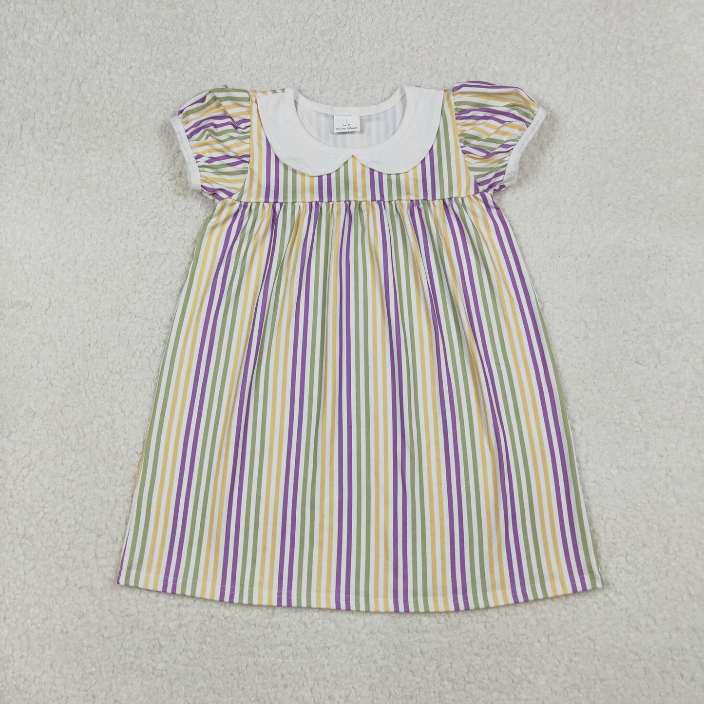 GSD1571 Mardi Gras purple green striped short sleeve girls dress