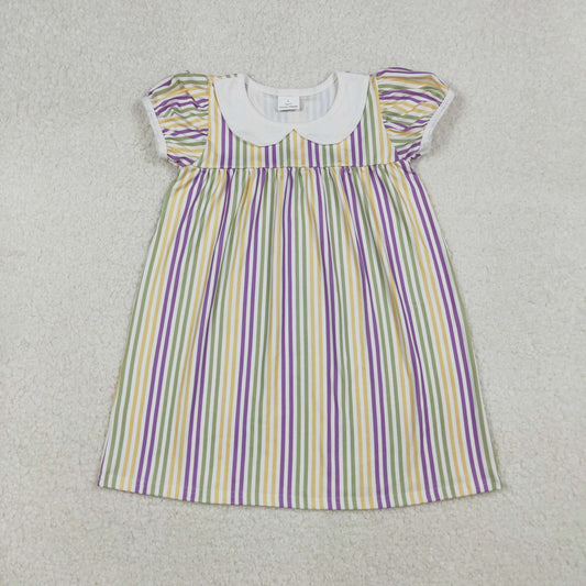 GSD1571 Mardi Gras purple green striped short sleeve girls dress