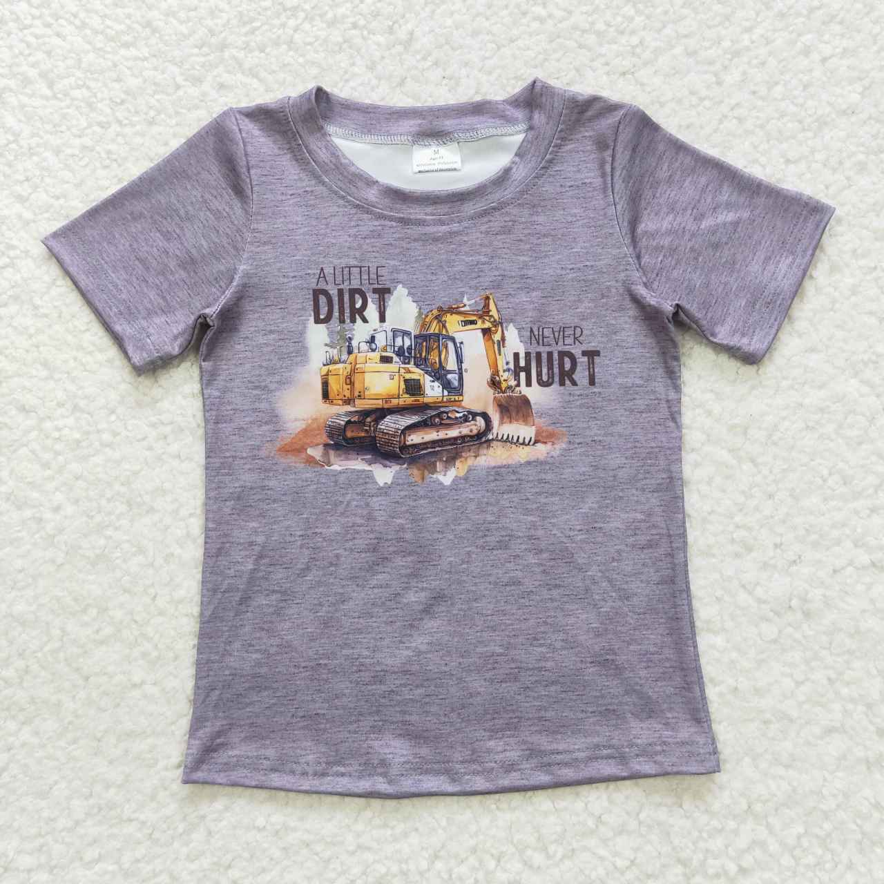 BT0341 Dirt construction truck grey short sleeve boys top