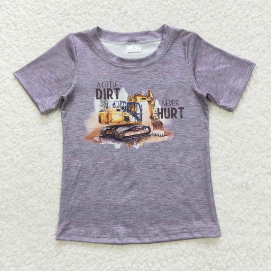 BT0341 Dirt construction truck grey short sleeve boys top
