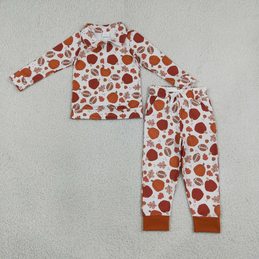 BLP1573 Pumpkin Zipper Long Sleeve Pants Boys Set