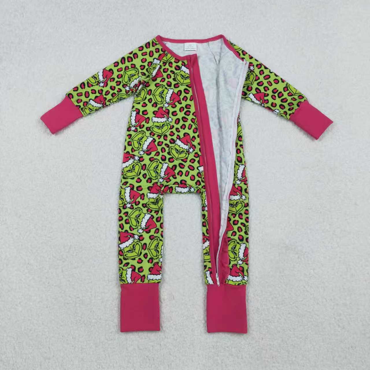 Christmas green face leopard dress/romper Sibling Clothes RTS sibling clothes