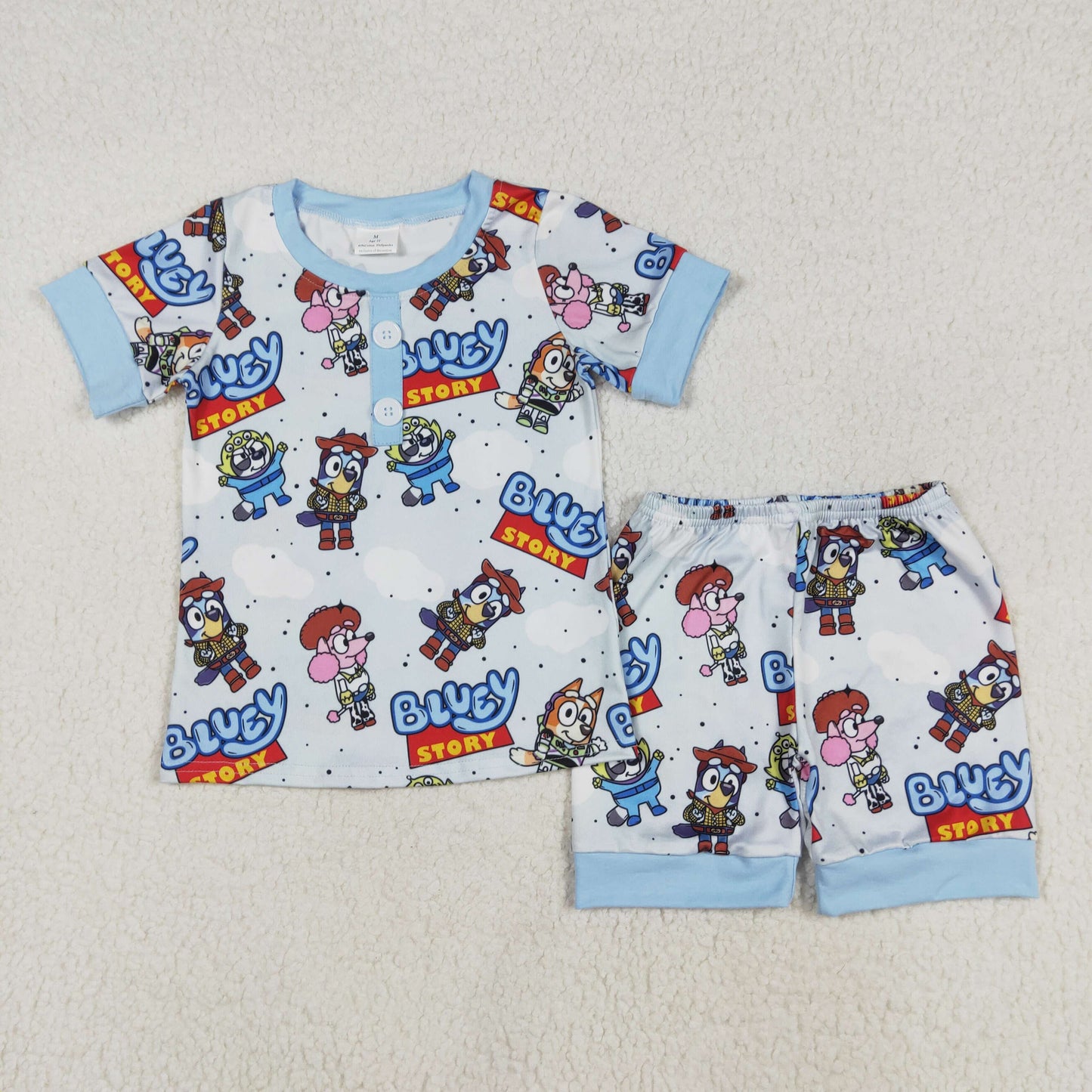 BSSO1240 baby boy cartoon blue dog blue short sleeve shorts pajamas
