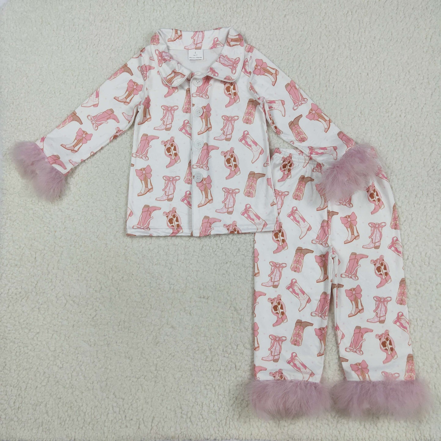 GLP2359 Western boot pink long sleeve pants girls fur pajamas