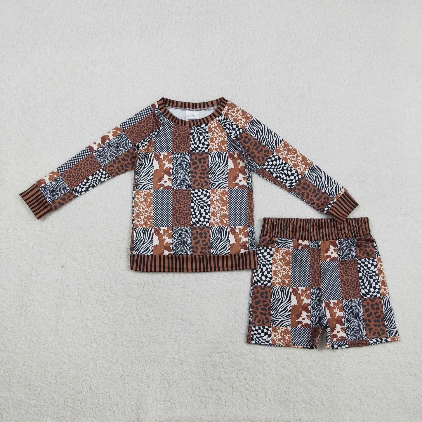 GLS0079 Brown Leopard Long Sleeve Shorts Girls Set