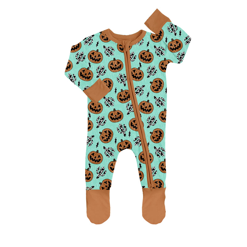 preorder LR0564 Halloween pumpkin cactus long sleeve kids romper