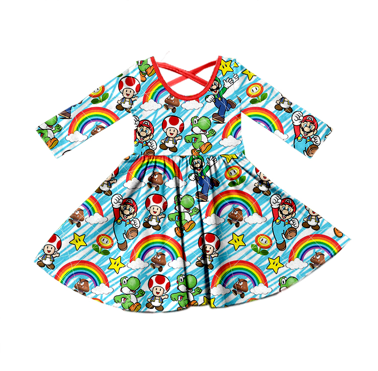 preorder GLD0323 Cartoon rainbow long sleeve girls dress