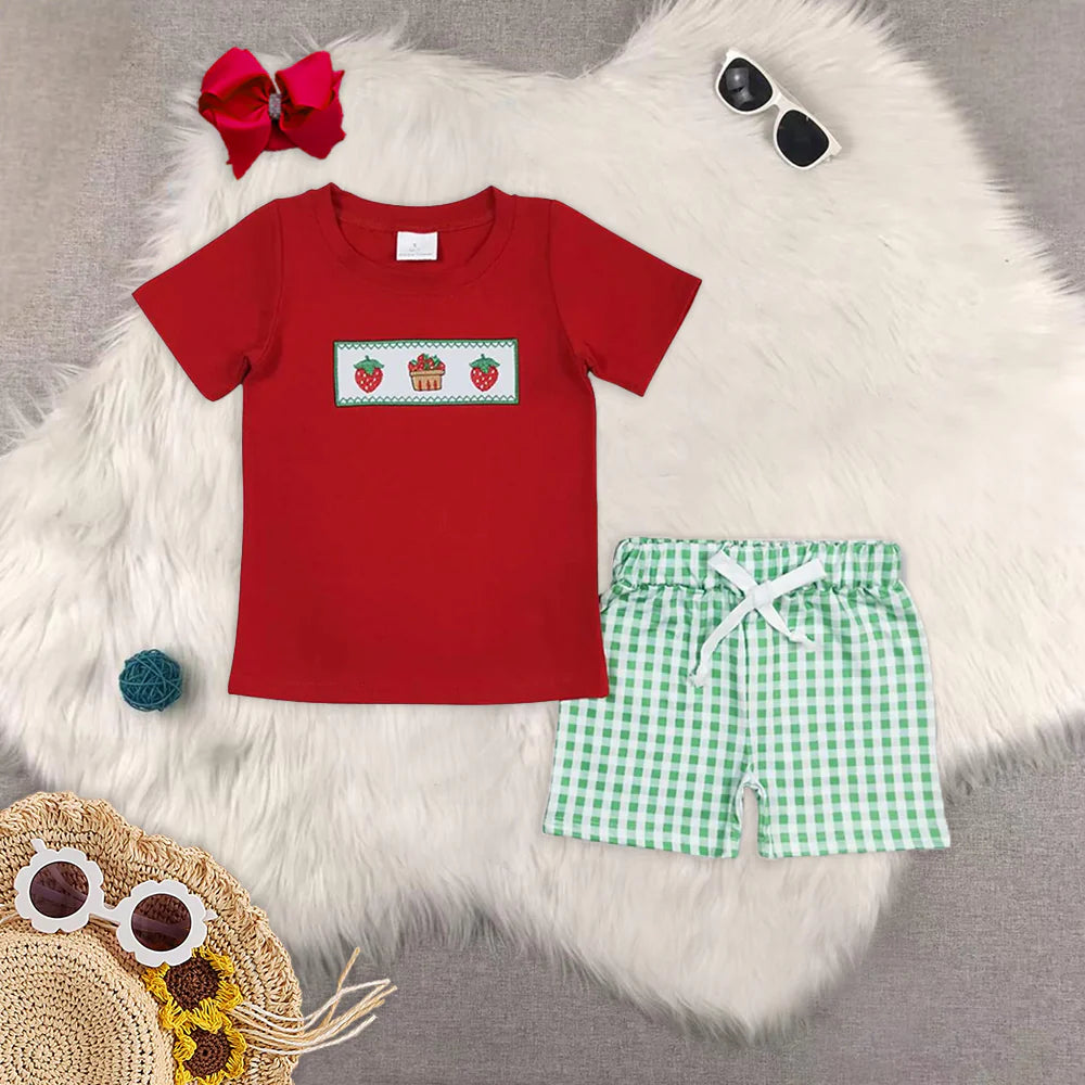 Embroidery cute strawberry RTS Sibling Clothes