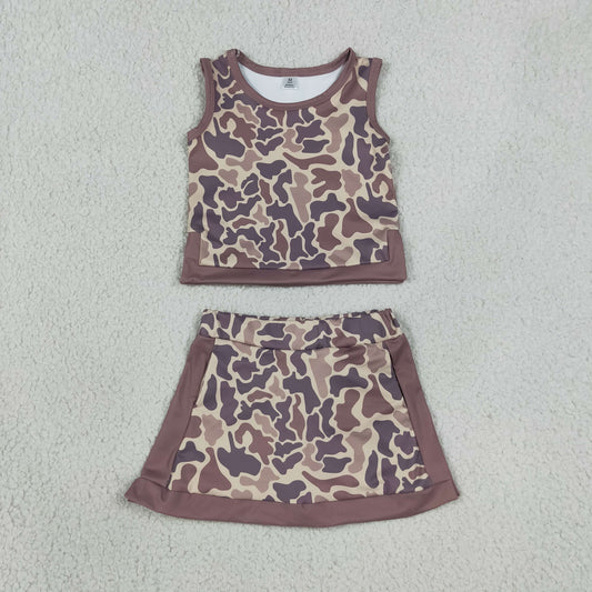GSD4231 Yoga Camo Sleeveless Bows Skorts Girls Set