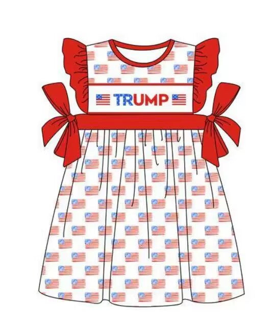 custom Trump flag red bows flutter sleeve girls dress