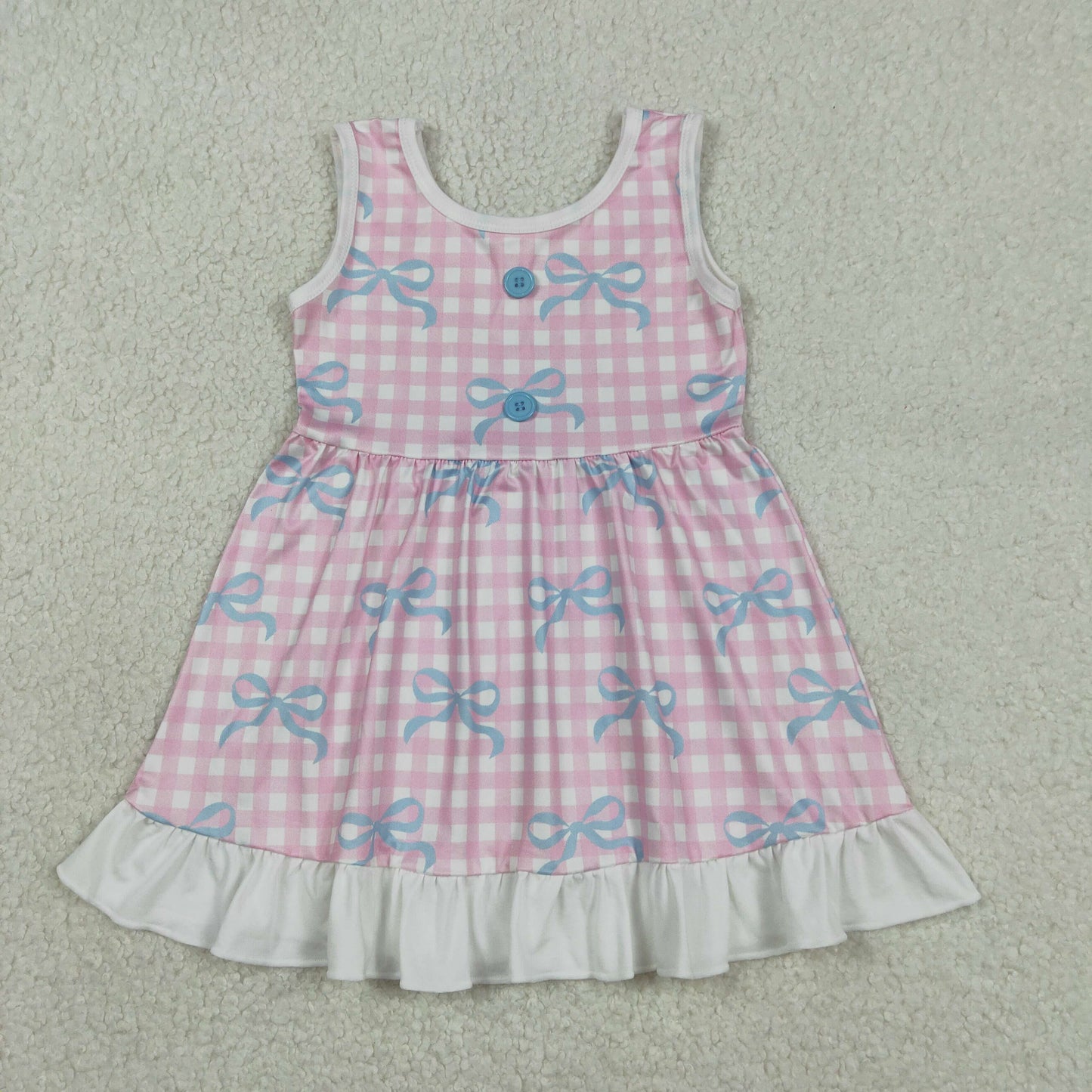 GSD3145 Bows Pink Checkered Sleeveless Girls Dress