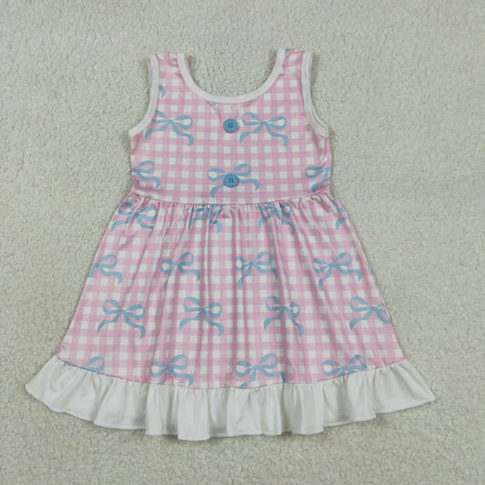 GSD3145 Bows Pink Checkered Sleeveless Girls Dress