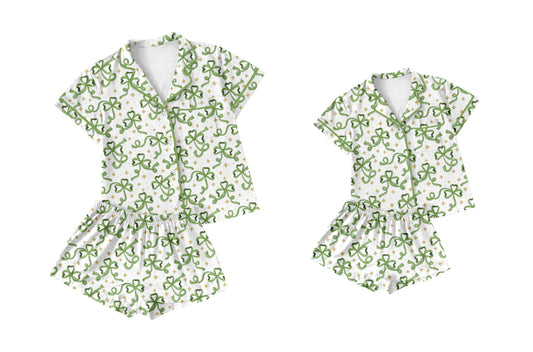 Custom Moq 3 St. Patrick Green Bows Mama and Me Pajamas Sibling Clothes