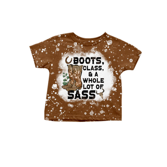 preorder Western Boot Class Sass Brown Short Sleeve Girls Top