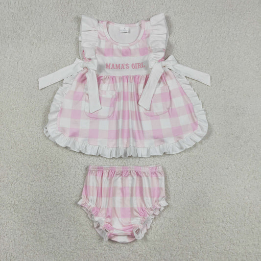 Embroidery GBO0495 Mama's Girl Pink Checkered Girls Bummies Set