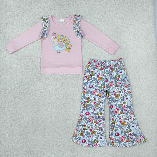 GLP3597 Turkey Long Sleeve Flowers Pants Girls Set