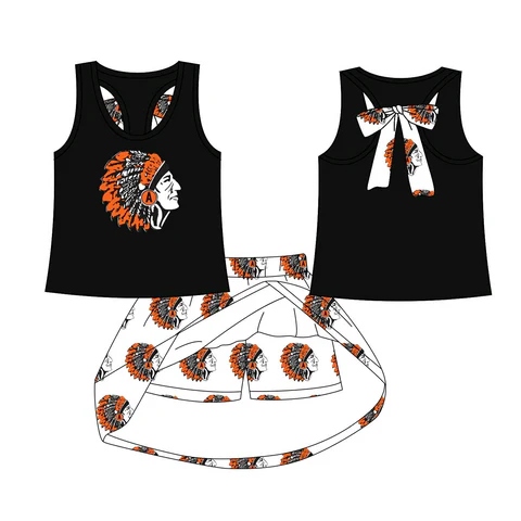 Custom Moq 5 football team black sleeveless skirt skorts girls set