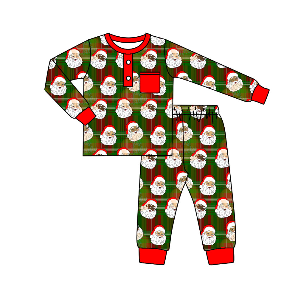 preorder BLP0364 Christmas Santa Claus green boys pajamas