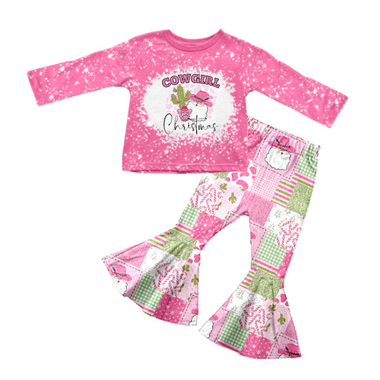 preorder GLP0849 Cowgirl Christmas Santa Claus cactus pink long sleeve girls set