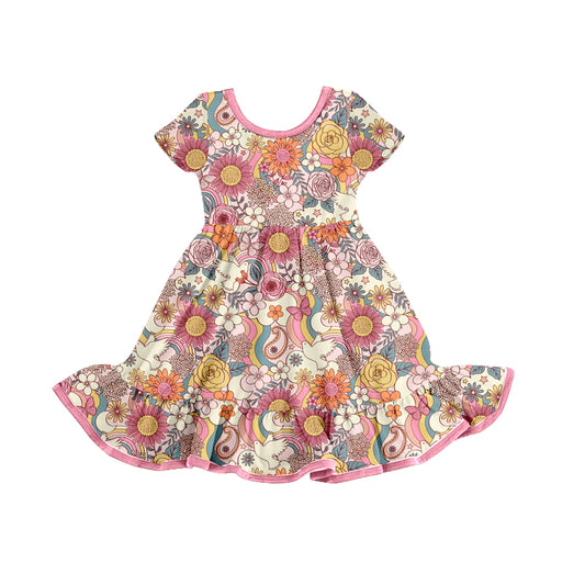 Preorder Peace Dove Rainbow Flowers Short Sleeve Girls Dress