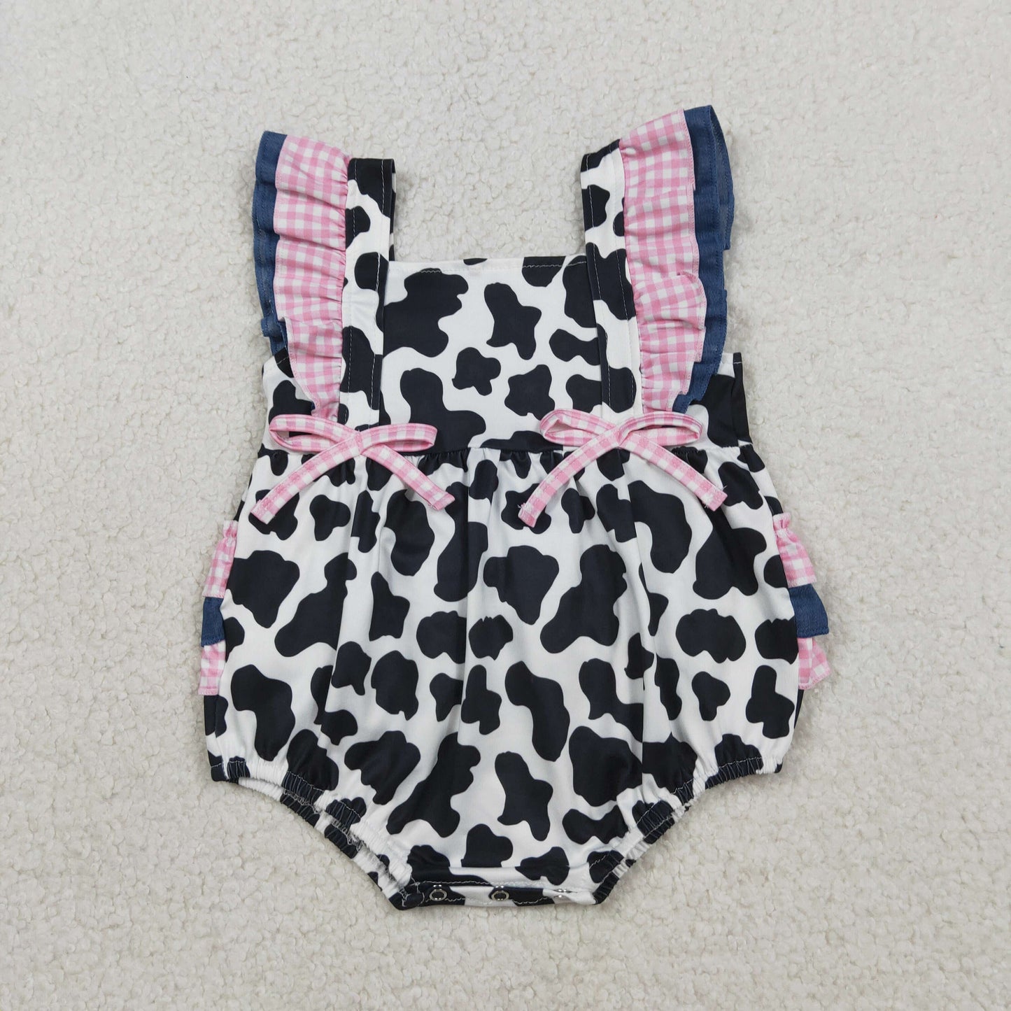 SR3898 Cow Print Flutter Sleeve Girls Romper