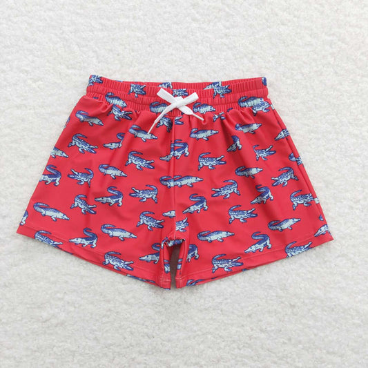 S0175 Boys Red Crocodiles Swimming Trunks